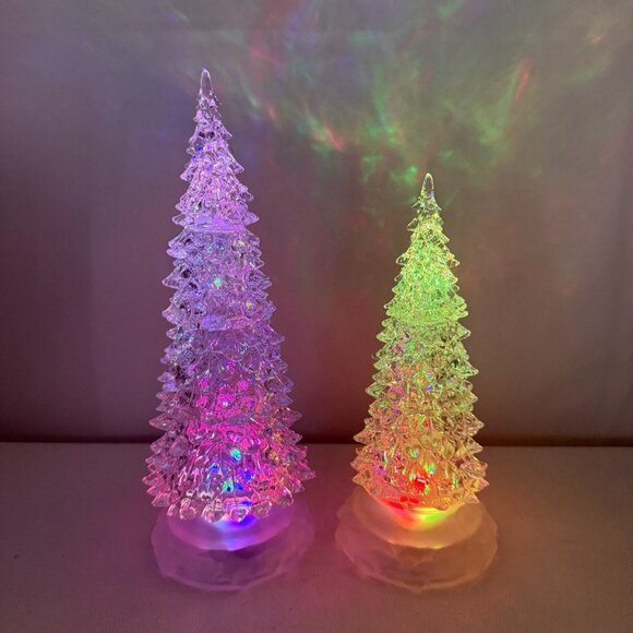 Acrylic Christmas Light Up Tree Holiday Lot Of 2 11" & 9" Tested and Works - Picture 1 of 5
